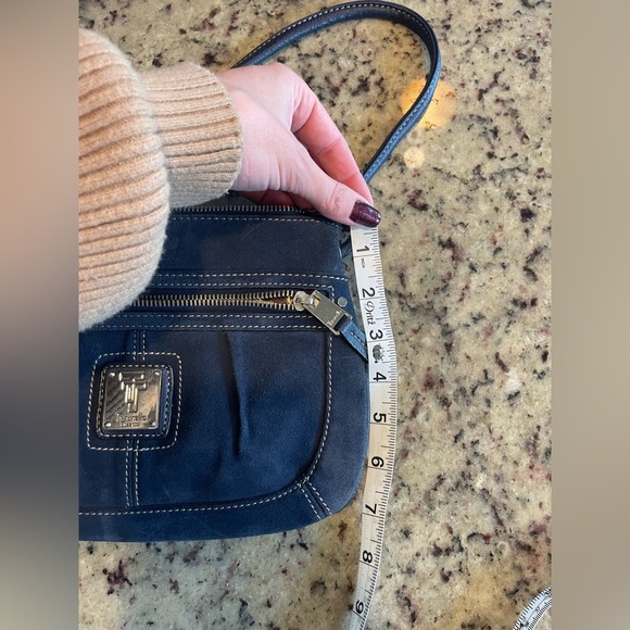 Navy Blue suede Tignanello Crossbody Bag and keychain - Picture 6 of 7